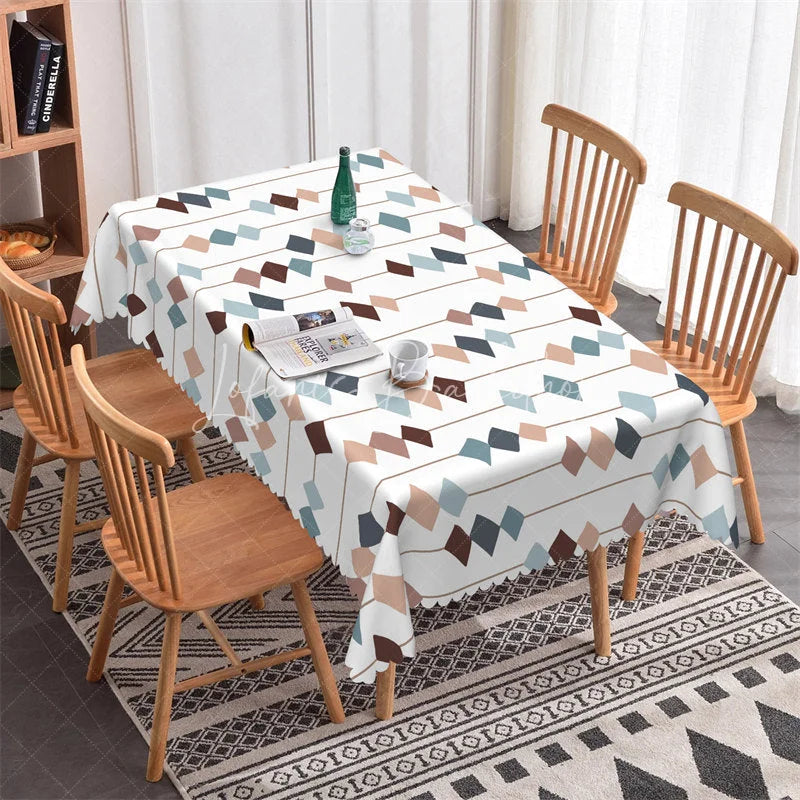Lofaris Multi-Color Geometric Diamond Pattern Rectangle Tablecloth Modern Dining and Kitchen Decor with Scalloped Edge