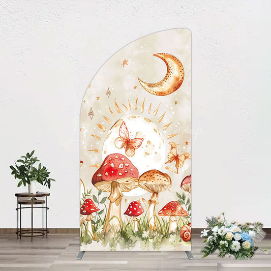 Lofaris Mushroom Cartoon World Day And Night Half Moon Arch Backdrop