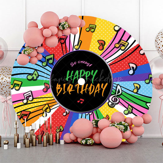 Lofaris Music Colorful Disc Round Happy Birthday Backdrop