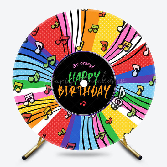 Lofaris Music Colorful Disc Round Happy Birthday Backdrop