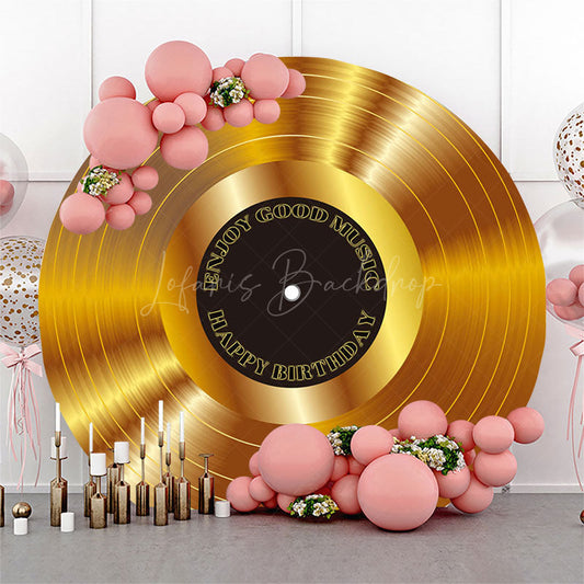Lofaris Musical Golden Disc Round Happy Birthday Backdrop