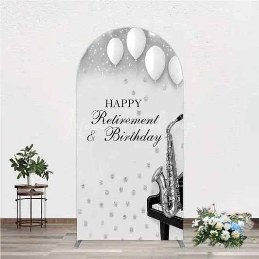Lofaris Musical Retirement and Birthday Arch Backdrop Silver Saxophone Piano Party Decoration
