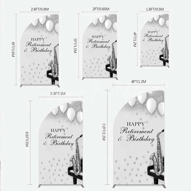 Lofaris Musical Retirement and Birthday Half Moon Arch Backdrop Silver Saxophone Piano Party Decoration