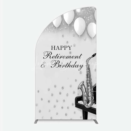 Lofaris Musical Retirement and Birthday Half Moon Arch Backdrop Silver Saxophone Piano Party Decoration
