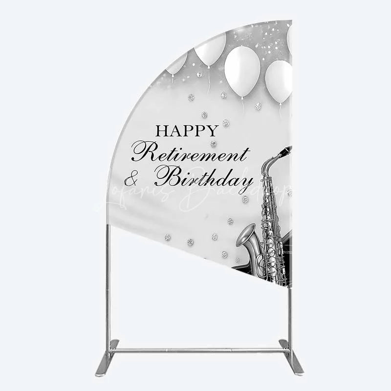 Lofaris Musical Retirement and Birthday Half Moon Arch Backdrop Silver Saxophone Piano Party Decoration