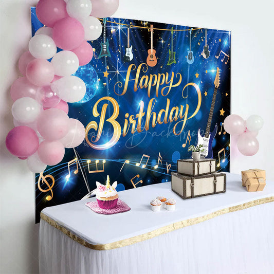 Lofaris Musician Disco Ball Glitter Happy Birthday Backdrop