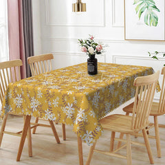 Lofaris Mustard Yellow Floral Rectangle Tablecloth White Vine Pattern for Fall Thanksgiving Dining Room Decoration