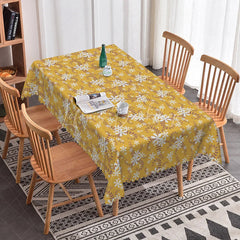 Lofaris Mustard Yellow Floral Rectangle Tablecloth White Vine Pattern for Fall Thanksgiving Dining Room Decoration