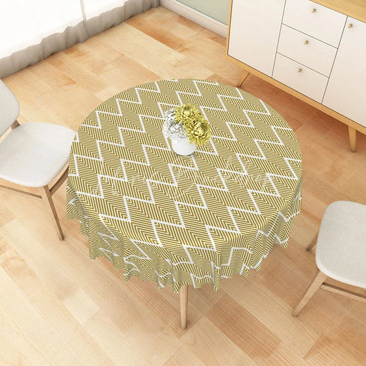 Lofaris Mustard Yellow Geometric Chevron Round Tablecloth Modern Zigzag Line Table Cover for Kitchen Decor