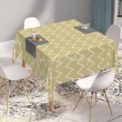 Lofaris Mustard Yellow Geometric Herringbone Rectangle Tablecloth Modern Zig Zag Pattern Table Cover for Dining