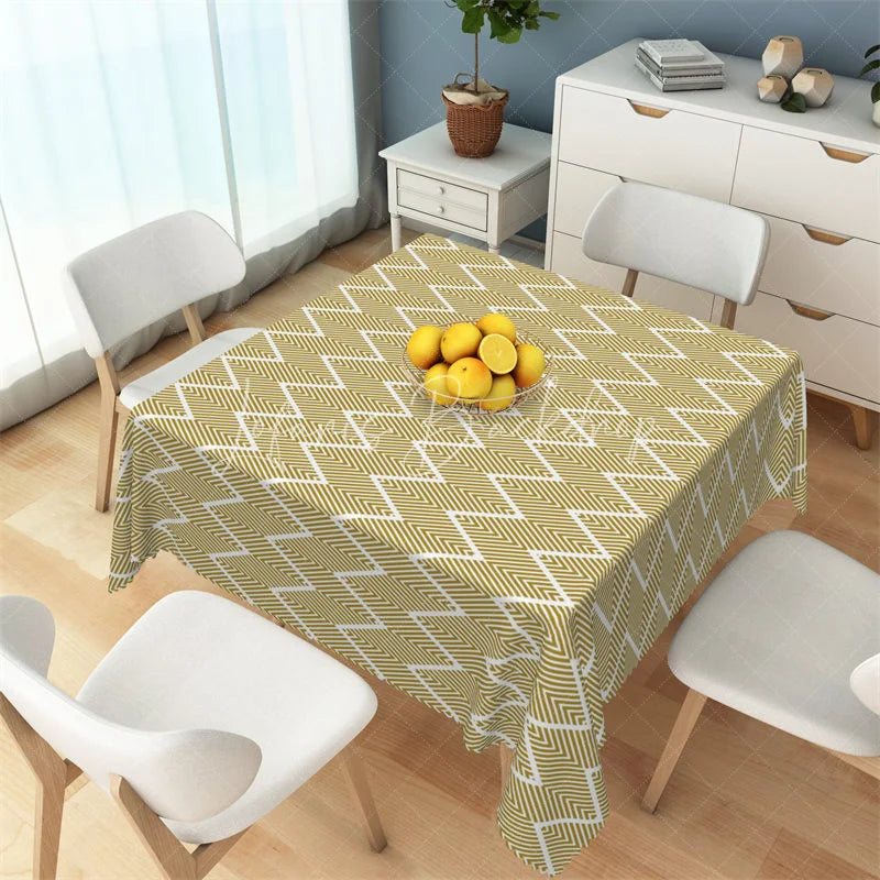 Lofaris Mustard Yellow Geometric Herringbone Rectangle Tablecloth Modern Zig Zag Pattern Table Cover for Dining