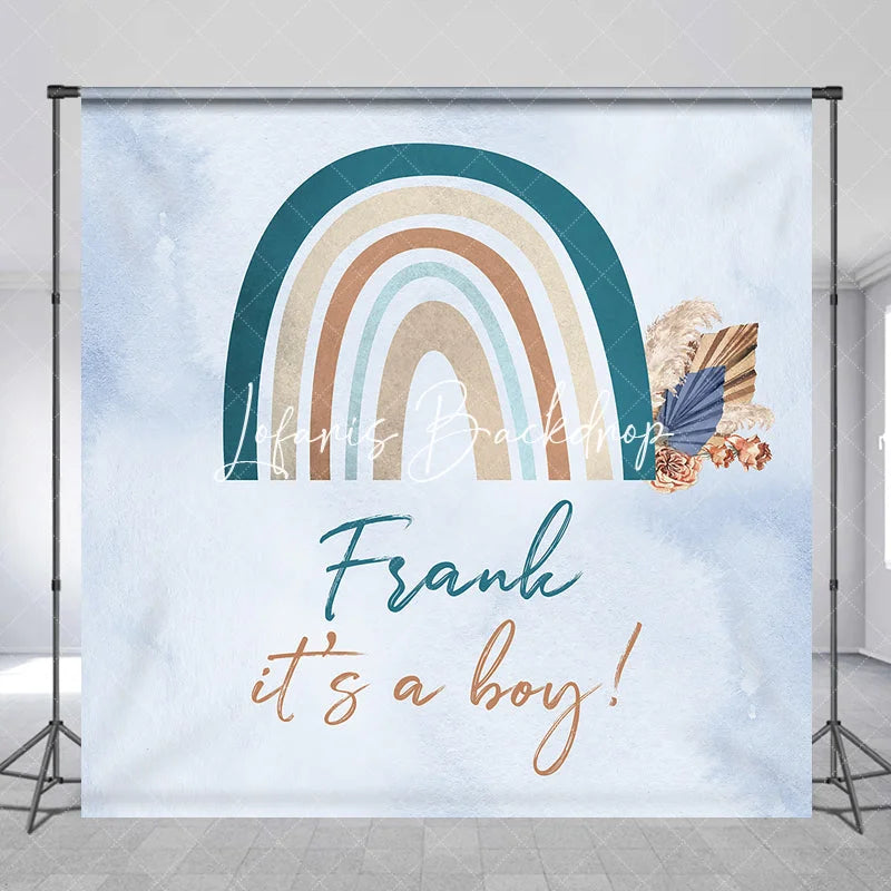 Lofaris Muted Boho Rainbow Dried Flowers Custom Backdrop for Baby Shower Personalized Name It’s a Boy Theme