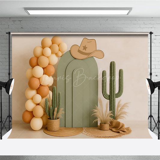 Lofaris My First Rodeo Cake Smash Backdrop Western Cowboy and Cactus Theme Boho Themed Birthday Photo Prop