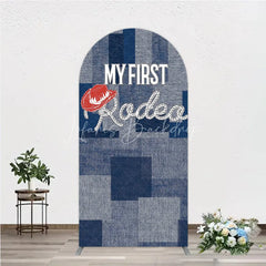 Lofaris My First Rodeo Birthday Arch Backdrop Western Cowboy Theme with Denim Print Boy’s 1st Party