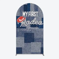 Lofaris My First Rodeo Birthday Arch Backdrop Western Cowboy Theme with Denim Print Boy’s 1st Party