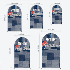 Lofaris My First Rodeo Birthday Arch Backdrop Western Cowboy Theme with Denim Print Boy’s 1st Party