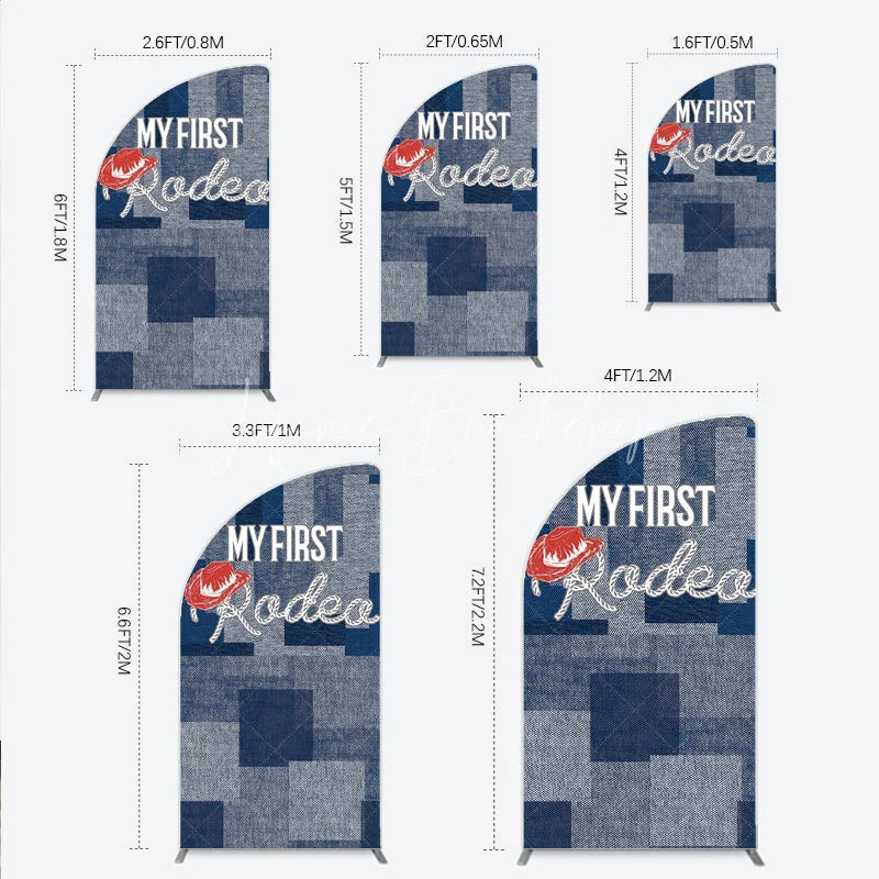 Lofaris My First Rodeo Birthday Half Moon Arch Backdrop Western Cowboy Theme with Denim Print Boy’s 1st Party