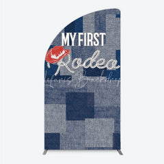 Lofaris My First Rodeo Birthday Half Moon Arch Backdrop Western Cowboy Theme with Denim Print Boy’s 1st Party