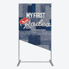 Lofaris My First Rodeo Birthday Rectangle Backdrop Western Cowboy Theme with Denim Print Boy’s 1st Party