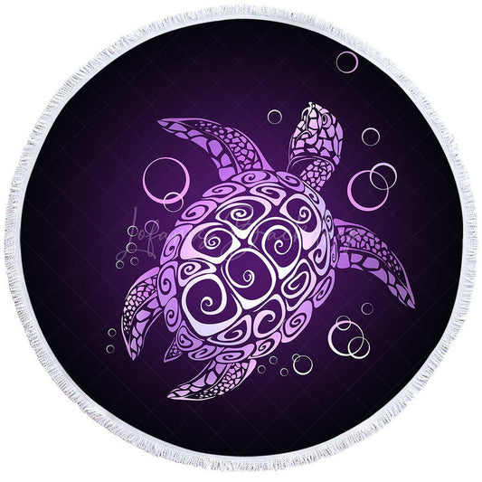 Lofaris Mysterious Black Purple Turtle Round Beach Towel