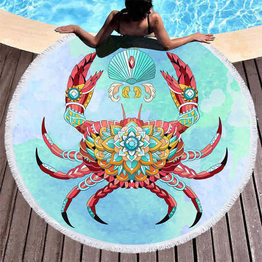 Lofaris Mysterious Jewelry Crab And Shell Round Beach Towel