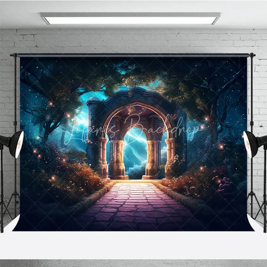 Lofaris Mystical Forest Photography Backdrop with Stone Archway Enchanted Glowing Path and Starry Sky