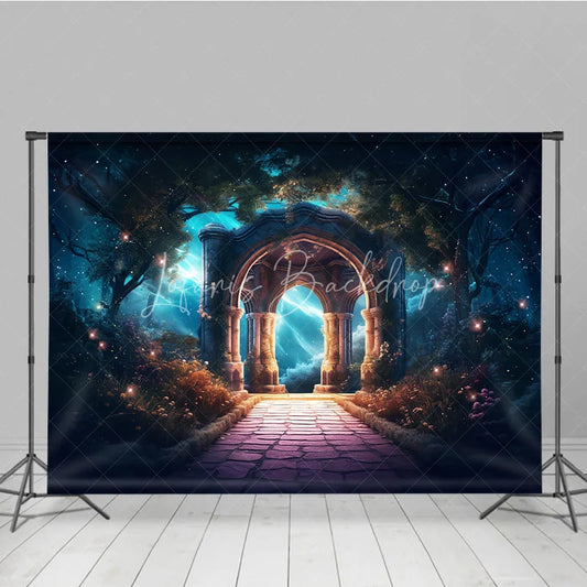 Lofaris Mystical Forest Photography Backdrop with Stone Archway Enchanted Glowing Path and Starry Sky