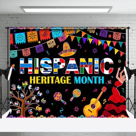Lofaris National Hispanic Heritage Month Backdrop Colorful Fiesta with Papel Picado Latino Culture Celebration Decor