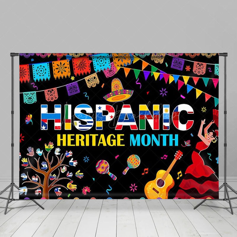 Hispanic Backdrop National Hispanic Heritage Month Backdrop, Colorful Fiesta with Papel ...
