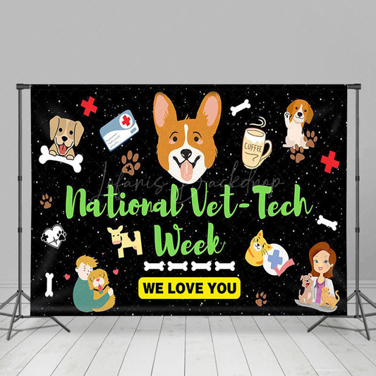 Lofaris National Vet Tech Week Cartoon Love You Backdrop