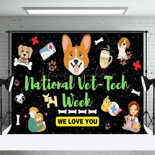 Lofaris National Vet Tech Week Cartoon Love You Backdrop
