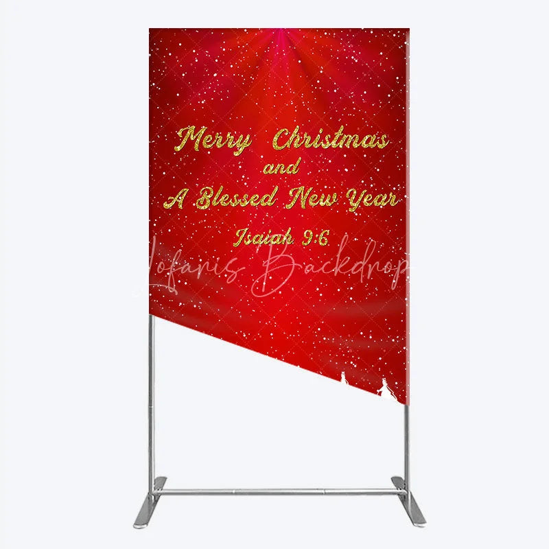 Lofaris Nativity Scene Merry Christmas Rectangle Backdrop Red Snowy Blessed New Year Party Cover