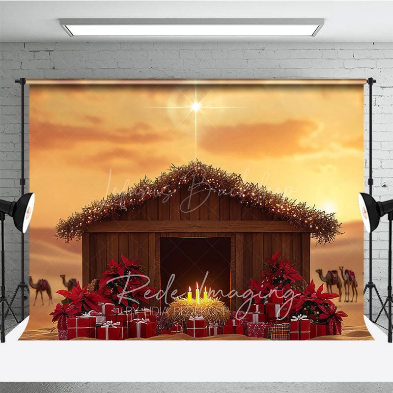 Lofaris Nativity Scene Photography Backdrop with Manger and Star of Bethlehem Religious Christian Christmas Decor