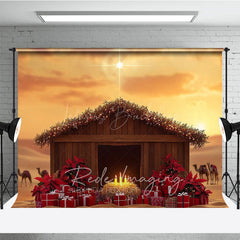 Lofaris Nativity Scene Photography Backdrop with Manger and Star of Bethlehem Religious Christian Christmas Decor