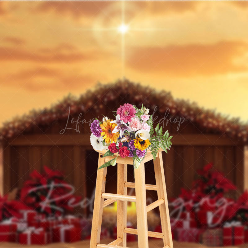 Lofaris Nativity Scene Photography Backdrop with Manger and Star of Bethlehem Religious Christian Christmas Decor