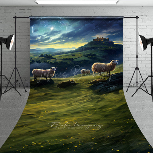Lofaris Nativity Scene Sweep Photo Backdrop Shepherds and Sheep Watching Star of Bethlehem Religious Christmas Prop