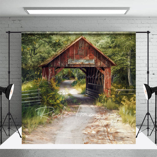 Lofaris Natural Forest Summer Covered Bridge Photo Backdrop