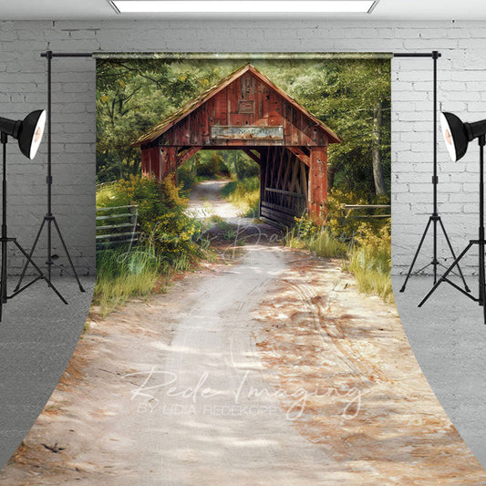 Lofaris Natural Forest Summer Covered Bridge Sweep Backdrop