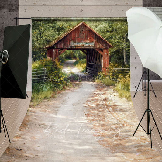 Lofaris Natural Forest Summer Covered Bridge Sweep Backdrop