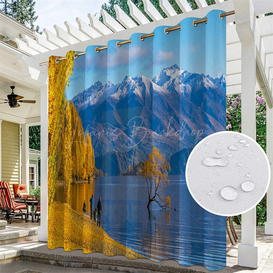 Lofaris Natural Mountain Lake Waterproof Printed Outdoor Curtains