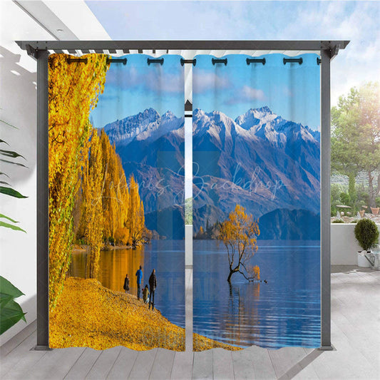 Lofaris Natural Mountain Lake Waterproof Printed Outdoor Curtains
