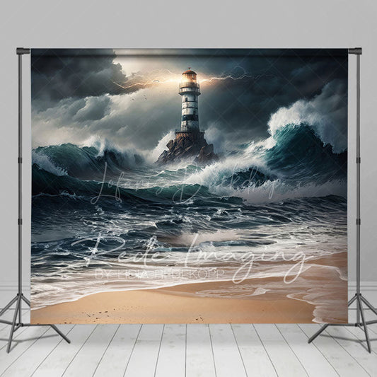 Lofaris Natural Ocean Waves Stormy Lighthouse Photo Backdrop