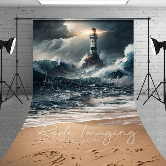 Lofaris Natural Ocean Waves Stormy Lighthouse Sweep Backdrop