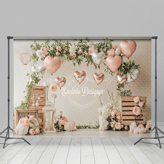 Lofaris Natural Plant Pink Floral Balloons Romantic Backdrop