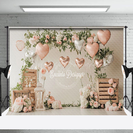 Lofaris Natural Plant Pink Floral Balloons Romantic Backdrop