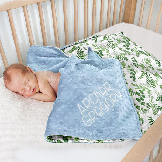 Lofaris Natural Summer Plant Leaves Print Minky Baby Blanket