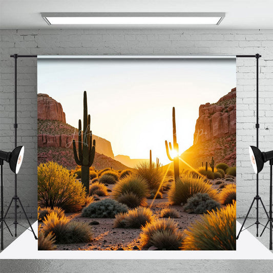 Lofaris Natural Sunrise Desert Hills Cactus Photo Backdrop