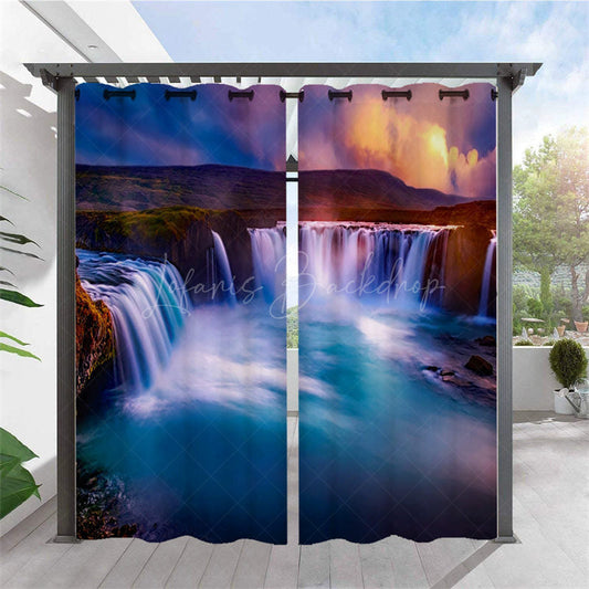 Lofaris Natural Waterfall Landscape Waterproof Printed Outdoor Curtains