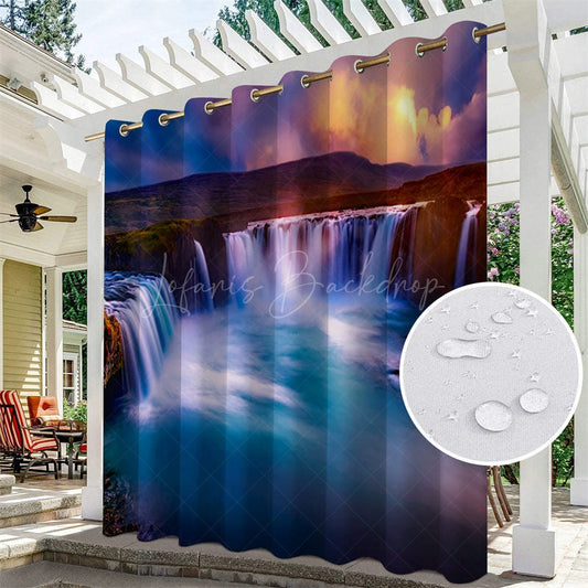 Lofaris Natural Waterfall Landscape Waterproof Printed Outdoor Curtains