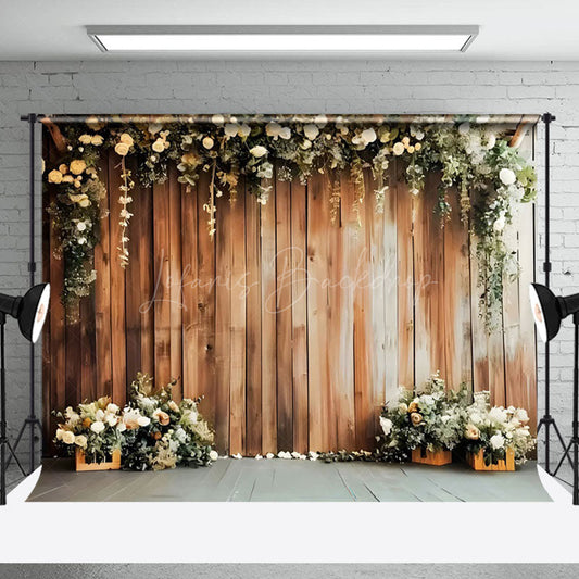 Lofaris Naturalistic Wooden Wall With Floral Serene Backdrop